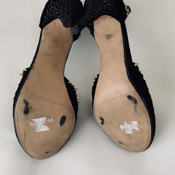 Zara Pumps Black Studded High Heels 40 US 9 Closed Toe Ankle Strap Edgy Stiletto - Picture 10 of 11